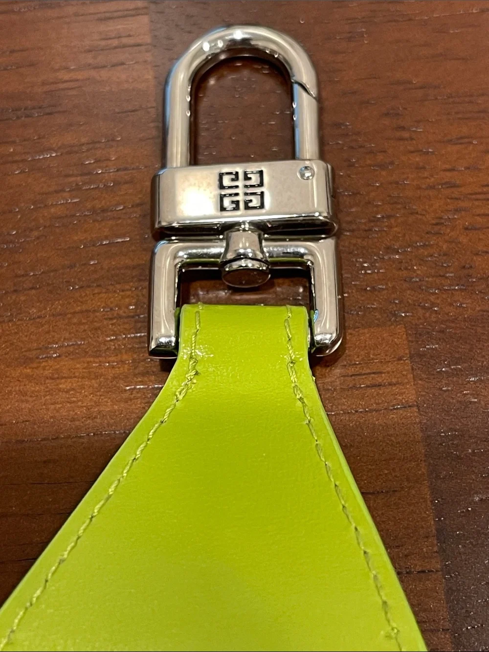 Givenchy Lime Green Leather Earbud Case with Silver Clip